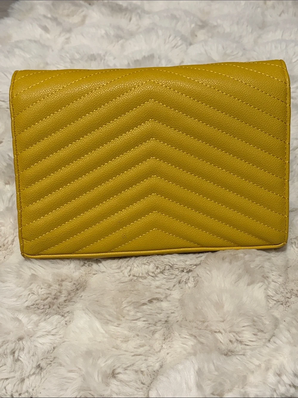 Chevron Quilted Leather Envelope Crossbody Clutch in Mustard Yellow